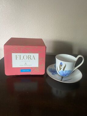 Royal Copenhagen Cornflower Blue Cup & Saucer with Gold Trim